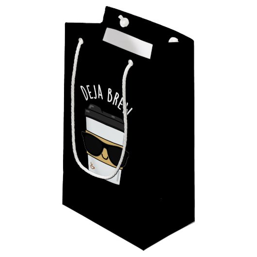 Deja Brew Funny Coffee Pun Dark BG Klein Cadeauzakje (Voorkant Gekanteld)