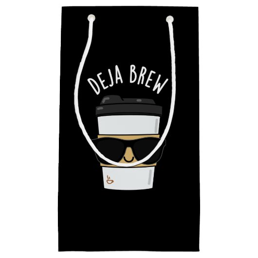 Deja Brew Funny Coffee Pun Dark BG Klein Cadeauzakje (Voorkant)