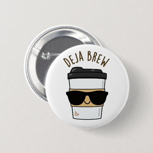 Deja Brew Funny Coffee Pun Ronde Button 5,7 Cm (Voorkant /achterkant)