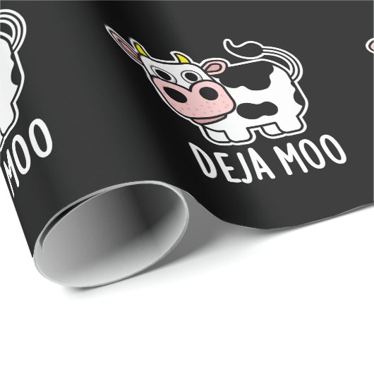 Deja Moo Funny Koe Pun Dark BG Cadeaupapier (Rol Hoek)