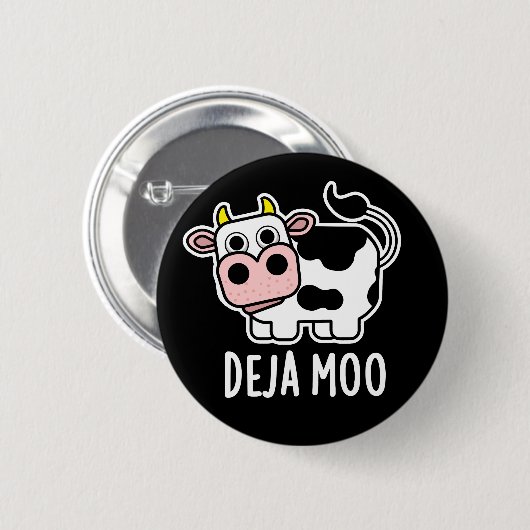 Deja Moo Funny Koe Pun Dark BG Ronde Button 5,7 Cm (Voorkant /achterkant)