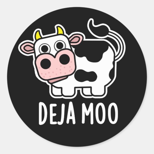 Deja Moo Funny Koe Pun Dark BG Ronde Sticker (Voorkant)