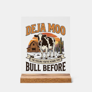 Deja Moo Grappige Koe Western Vintage Shirt Ontwer Acryl Bord
