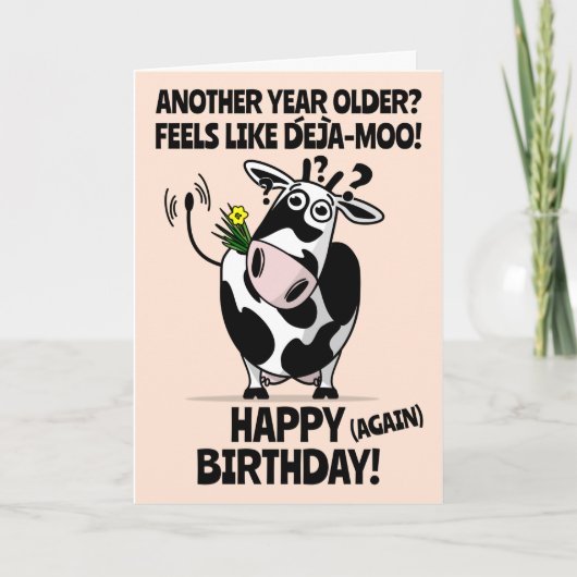 DeJa-Moo! Schattigee Cartoon Koe Happy Birthday Kaart (Voorkant)