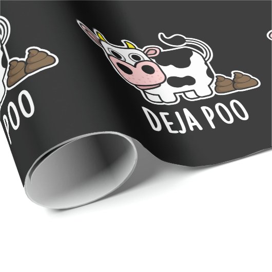 Deja Poo Funny Koe Poop Pun Dark BG Cadeaupapier (Rol Hoek)