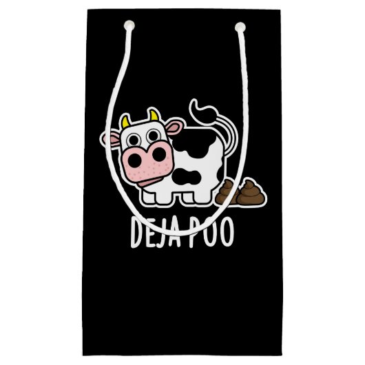 Deja Poo Funny Koe Poop Pun Dark BG Klein Cadeauzakje (Voorkant)