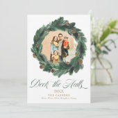 Dek de Halls Pine Wreath Holiday Fotokaart Feestdagenkaart (Staand voorkant)