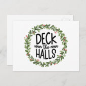 Dek de Halls Waterverf Wreath Feestdagenkaart (Voorkant / Achterkant)