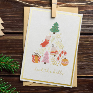 Dek de kerstboom in de zalen folie feestdagenkaart