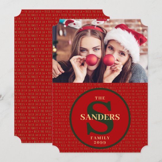 Dek de Monogrammed Holiday Foto van de Halls Feestdagenkaart (Voorkant / Achterkant)