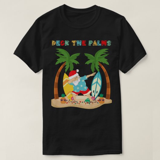 Dek de Palms Dabbing Santa - het Tropische strand T-shirt (Design voorkant)