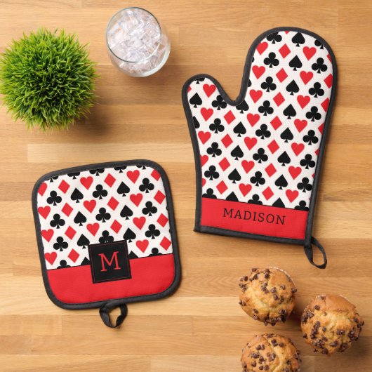 Dek van Kaarten Patroon 2 Ovenwant & Pannenlap Set (Top down)