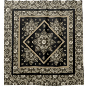 Dekbed Hoesje Boho Sepia Medallions op zwart Douchegordijn
