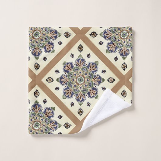 Dekdoek Reeks met medallion trellis print Bad Handdoek (Wasdoekje)