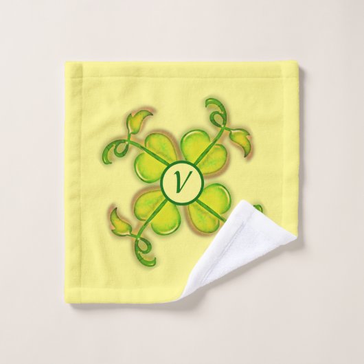 Dekdoekset - Ivy Leaves en Monogram op geel Bad Handdoek (Wasdoekje)