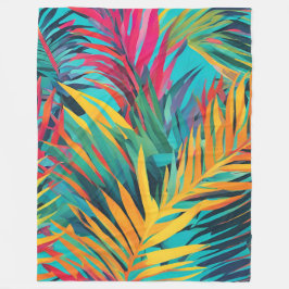 Deken Aqua Blauw Roze Kleurrijke Palmbladeren