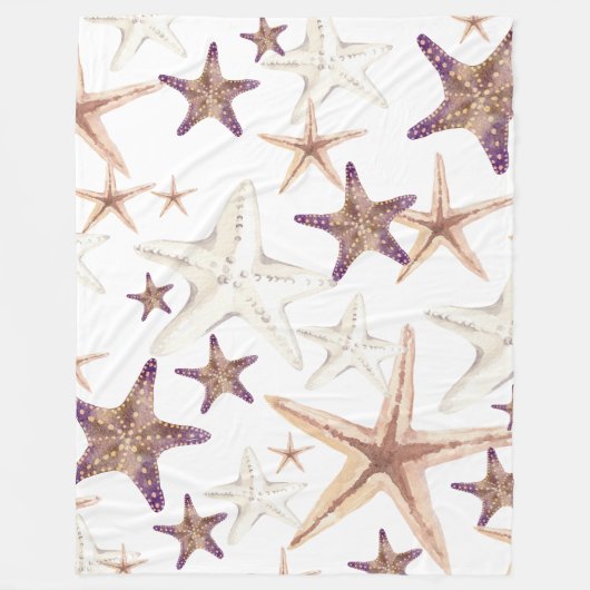 Deken Beige Cream Paarse Zeesterren Zeeschelp Ocea (Voorkant)