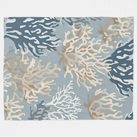 Deken Blauw Beige Koraal Nautische Kust (Voorkant (Horizontaal))