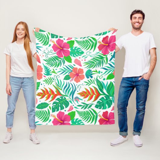 Deken - Levendig Tropisch Hibiscus en Monstera P (In situ)