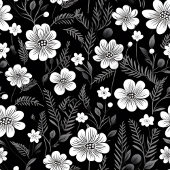 Deken met eigen naam Elegante wilde bloem Zwart Wi