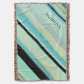 Deken met eigen naam turquoise zwart strepen (Voorkant Verticaal)