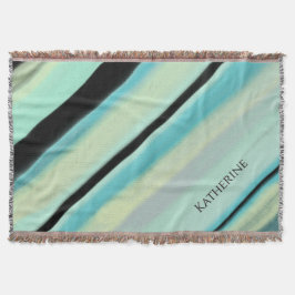 Deken met eigen naam turquoise zwart strepen