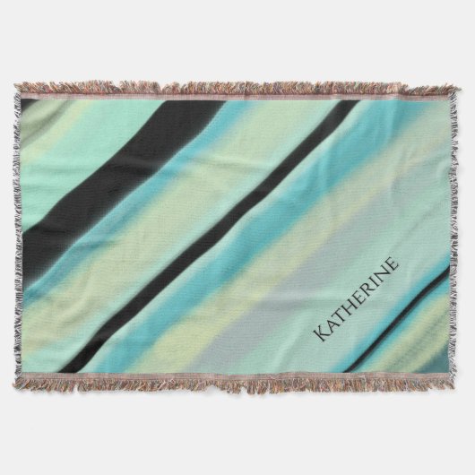 Deken met eigen naam turquoise zwart strepen (Voorkant)