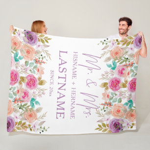 Deken met naam en bloemen voor meneer en mevrouw