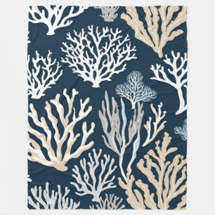 Deken Navy Blue Beige Coral Nautical Coastal