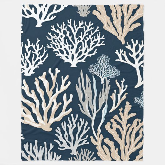 Deken Navy Blue Beige Coral Nautical Coastal (Voorkant)