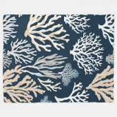 Deken Navy Blue Beige Coral Nautical Coastal (Voorkant (Horizontaal))