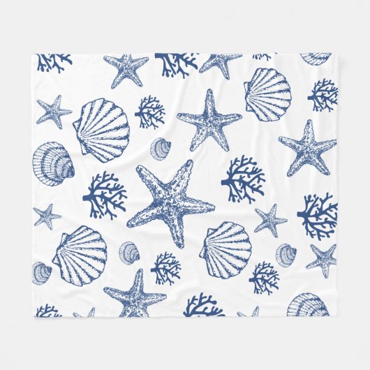 Deken Navy Blue Seashell Patroon (Voorkant (Horizontaal))