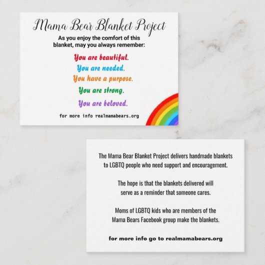 Deken project platte kaarten notitiekaartje (Voorkant / Achterkant)