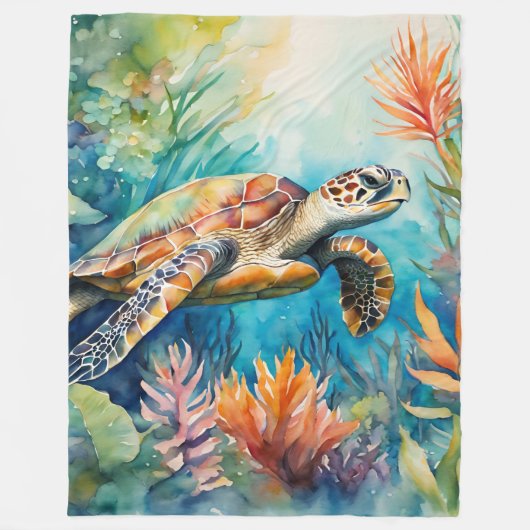 Deken Seaturtle Waterverf Tropical Coastal (Voorkant)