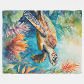 Deken Seaturtle Waterverf Tropical Coastal (Voorkant (Horizontaal))