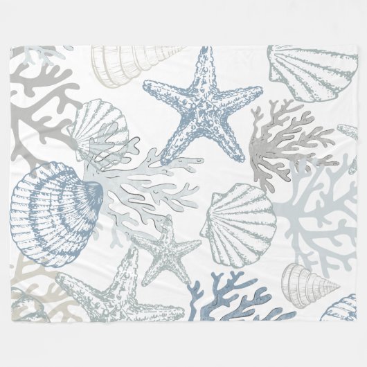 Deken Zeester Zeeschelp Beachy Coastal Sealife (Voorkant (Horizontaal))