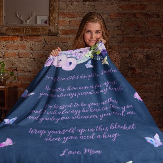 Dekensjaal voor dochter met eigen quote fleece deken