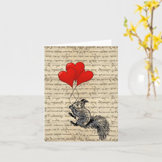 Dekhoorn en hartballonnen kaart (Gele Bloem)