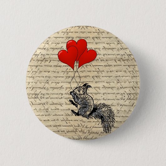 Dekhoorn en hartballonnen ronde button 5,7 cm (Voorkant)