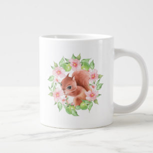 Dekhoorn en roze bloemen grote koffiekop