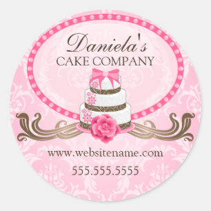 Dekking van Elegant Cake en Damask Bakery Box Ronde Sticker