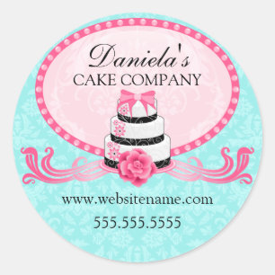 Dekking van Elegant Cake en Damask Bakery Box Ronde Sticker