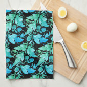 Dekorative blau-grüne Blätter Theedoek (Quarter Fold)