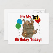 Deksel van apen 1e verjaardag briefkaart (Voorkant / Achterkant)