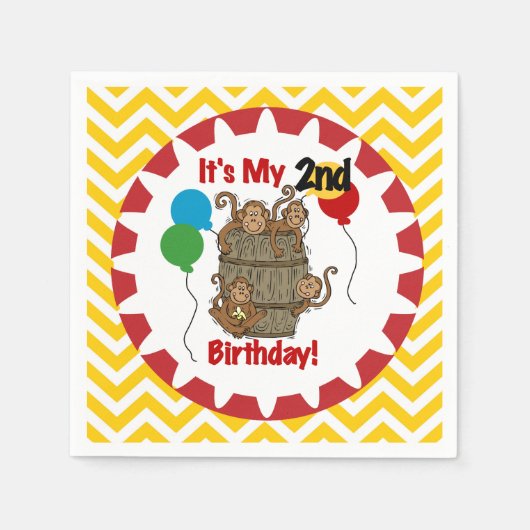 Deksel van apen 2e verjaardag Papier Napkins Servetten (Voorkant)