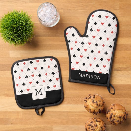 Deksel van kaartenpatroon ovenwant & pannenlap set (Top down)