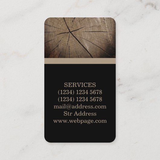 Deksel van timmerhout visitekaartje (Achterkant)