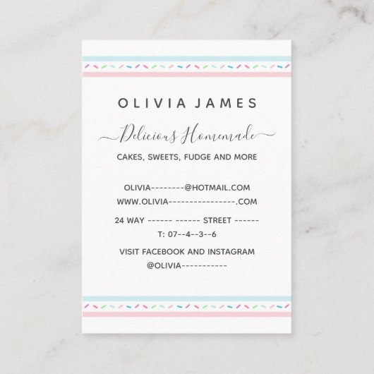 Dektaart en bakkerij visitekaartje (Achterkant)