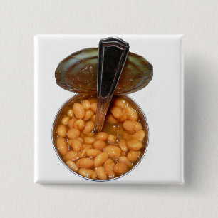 Dekte bonen in blik met spon vierkante button 5,1 cm