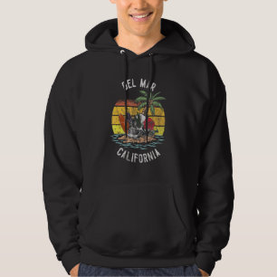 Del Mar Beach California Palms Skull Surf Sunset V Hoodie